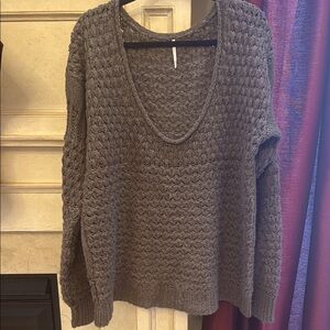 Free People Brown V-Neck Sweater
